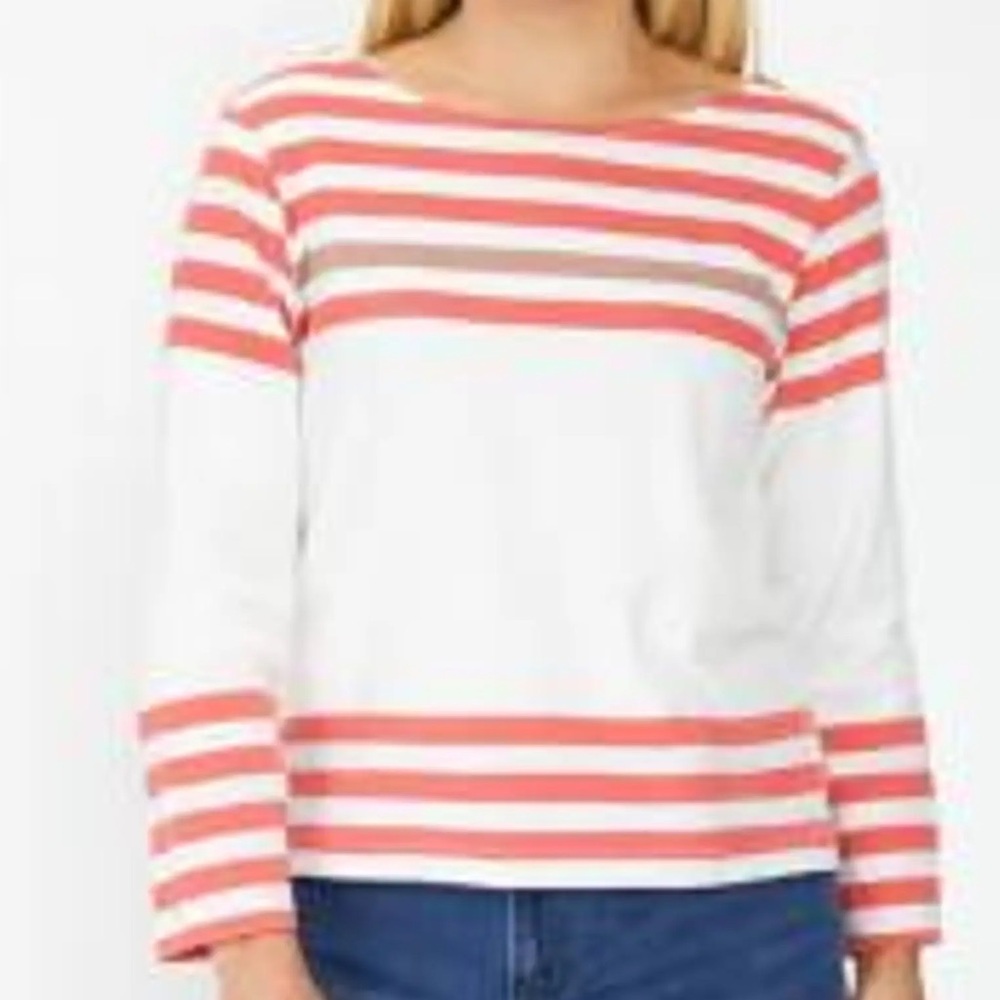 J. Crew | Sailor Tee in Engineered Stripe Coral Tan Cotton Blouse Size XS